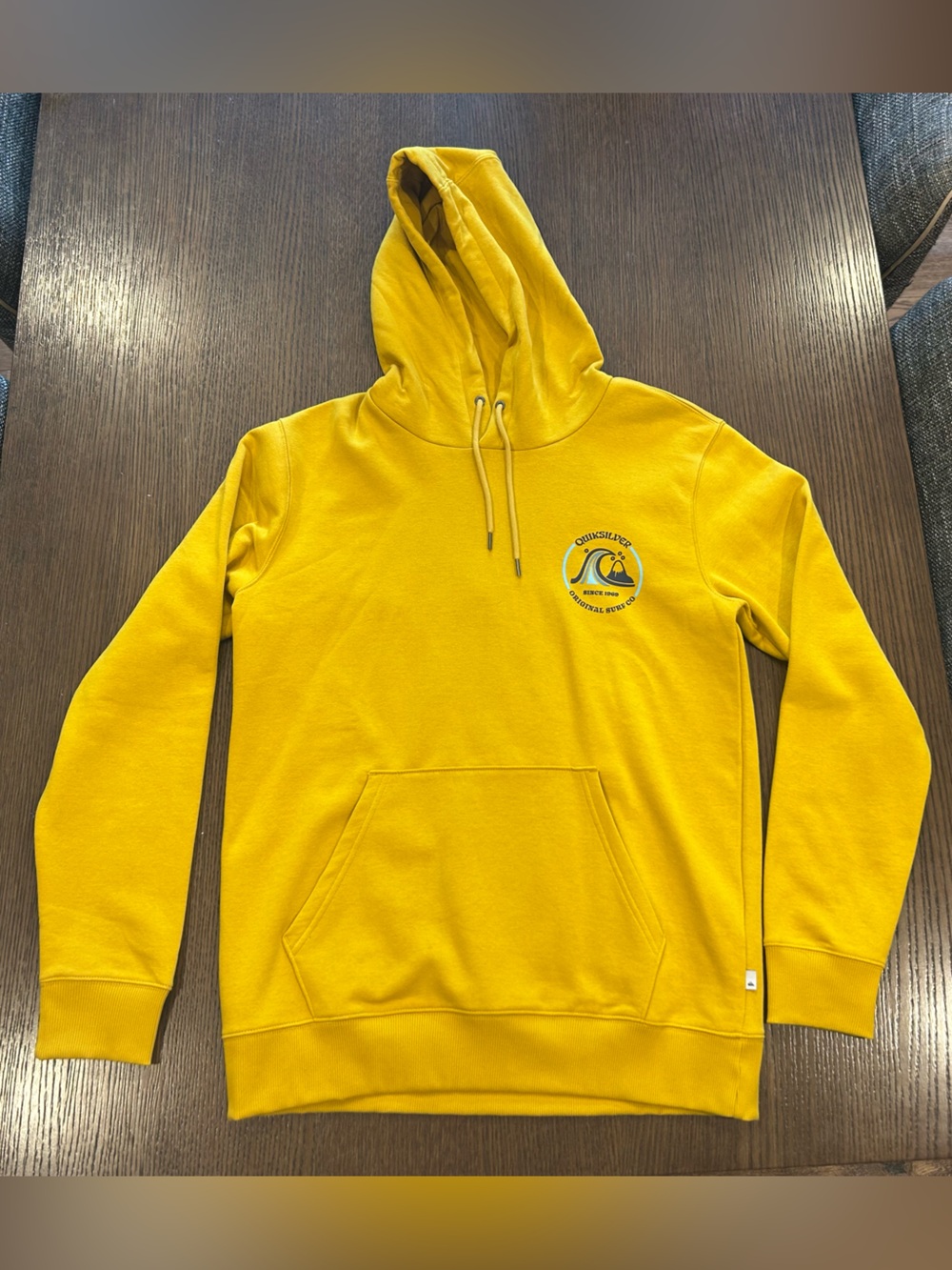 Quiksilver Men's Mustard Yellow Pullover Hoodie with Chest Logo